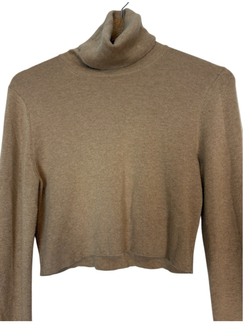 Aritzia Wilfred Rebecca Turtleneck Sweater Camel Tan Merino Wool Cropped Size S - Picture 11 of 14